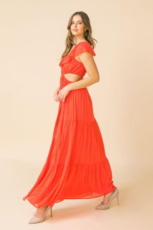 Watermelon Sugar- texture maxi dress with off shoulder flounce neckline - Esme and Elodie