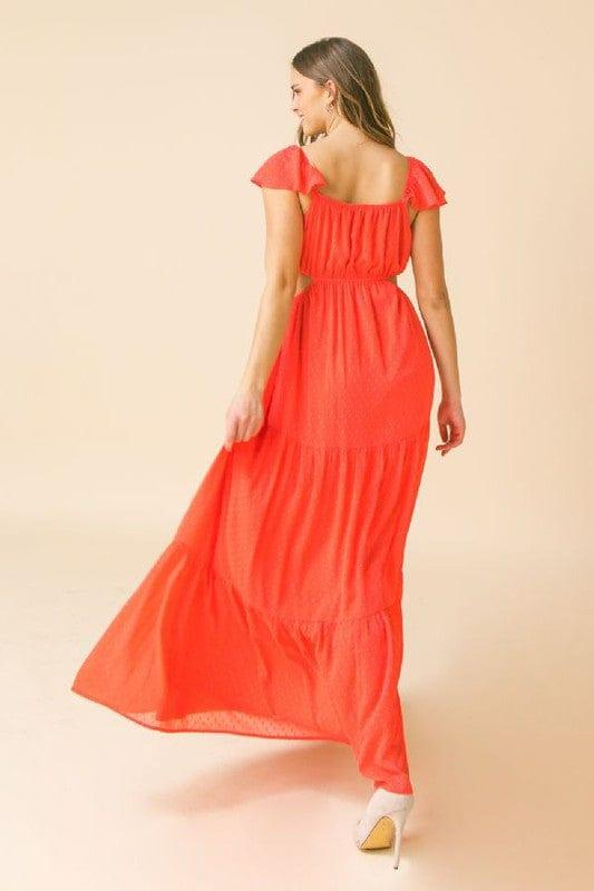 Watermelon Sugar- texture maxi dress with off shoulder flounce neckline - Esme and Elodie