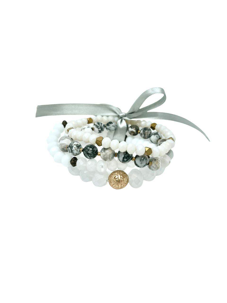 White & Green Stone Bracelet Set - Esme and Elodie