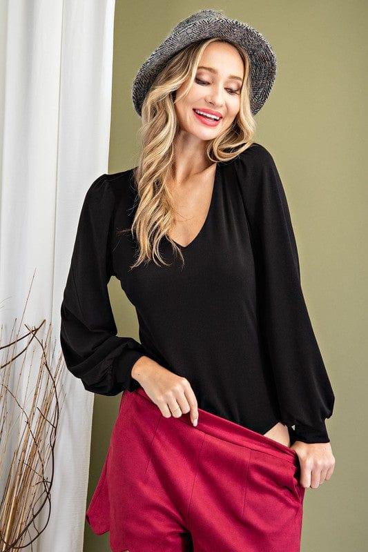 Wicked Killer- womens deep vneck bodysuit with long bell sleevs - Esme and Elodie