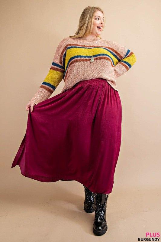 Wine Flowy Skirt- Plus size elastic waistband - Esme and Elodie