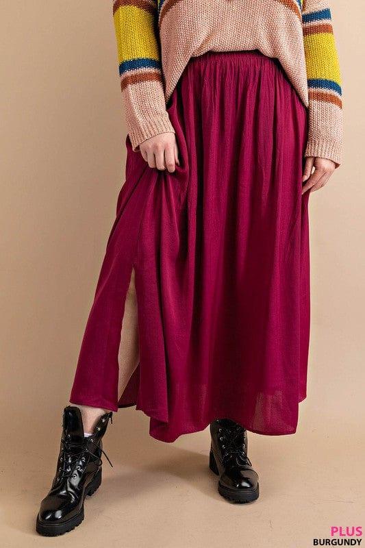 Wine Flowy Skirt- Plus size elastic waistband - Esme and Elodie