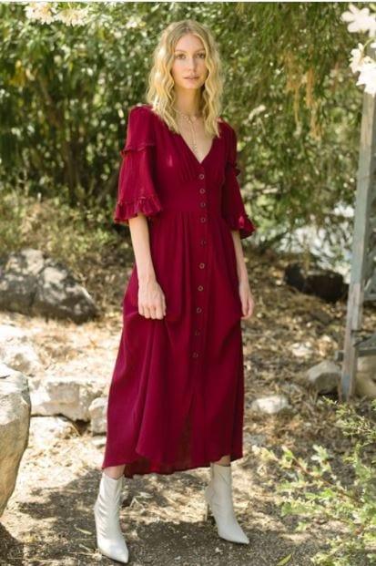 Women's Winter Bae- women's burgundy midi dress - Esme and Elodie