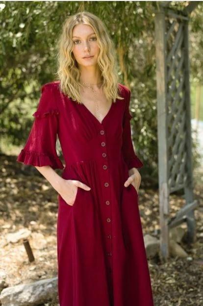 Women's Winter Bae- women's burgundy midi dress - Esme and Elodie