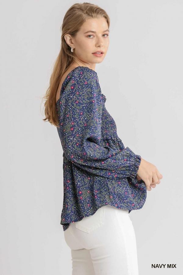 Winterberry- Women's peasant chiffon top in navy - Esme and Elodie
