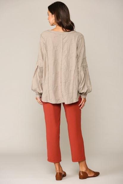 Wishing Star- Star Textured Balloon Sleeve Knit Top with Cut Edge Detail - Esme and Elodie