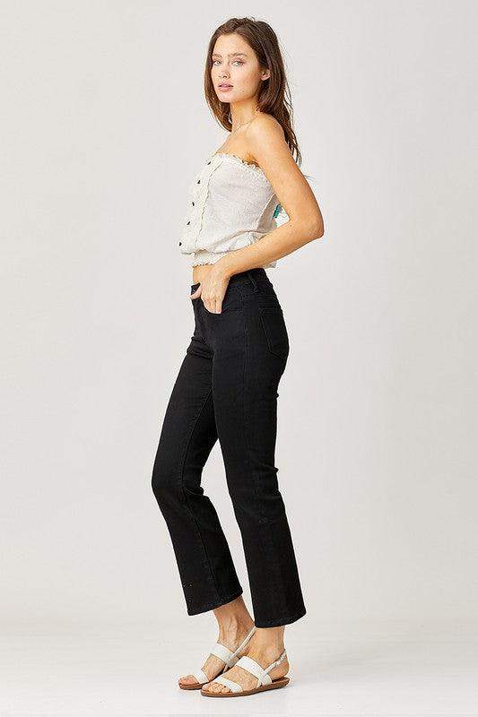 Womens Mid-rise Risen black bootcut jeans non-distressed - Esme and Elodie