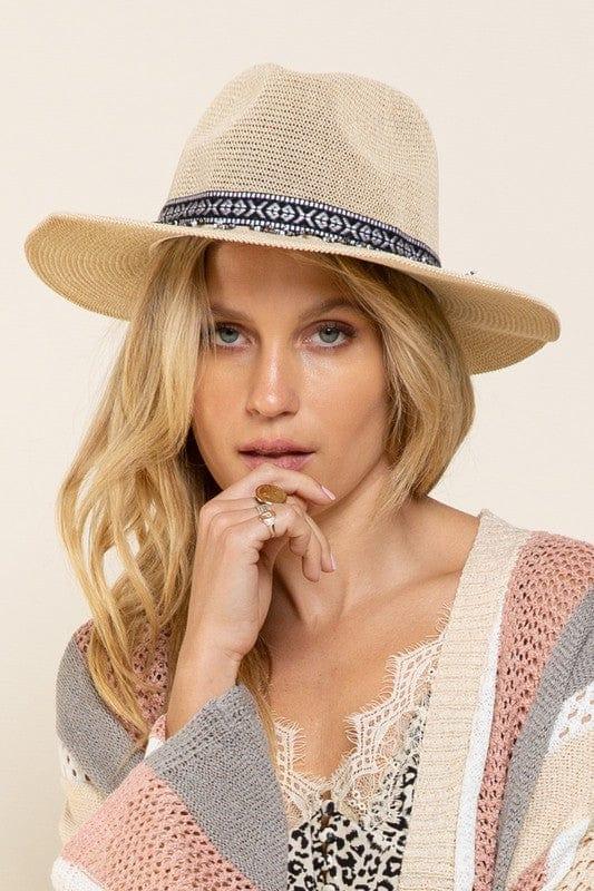 Women's summer hat fedora with black white band and beading detail - Esme and Elodie