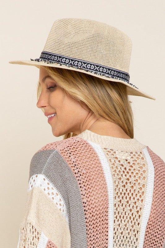 Women's summer hat fedora with black white band and beading detail - Esme and Elodie