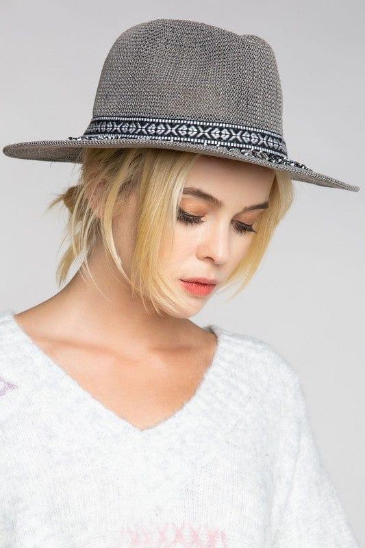 Women's summer hat fedora with black white band and beading detail in Gray - Esme and Elodie