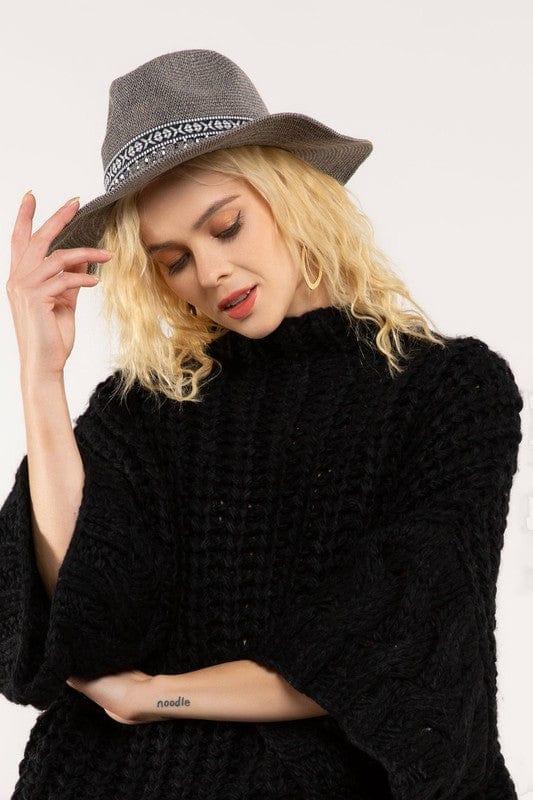 Women's summer hat fedora with black white band and beading detail in Gray - Esme and Elodie