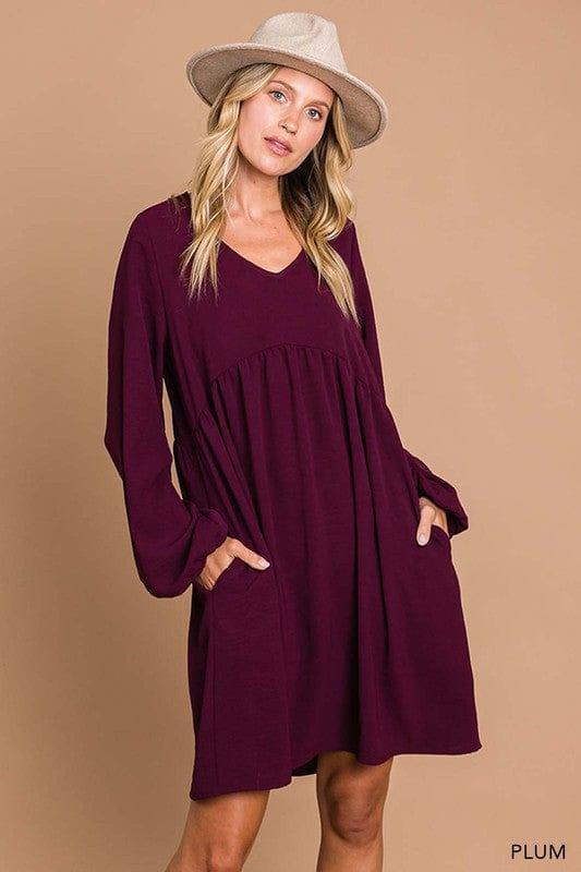 Womens vneck bubble sleeve dress in Plum - Esme and Elodie