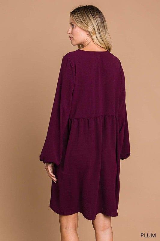 Womens vneck bubble sleeve dress in Plum - Esme and Elodie