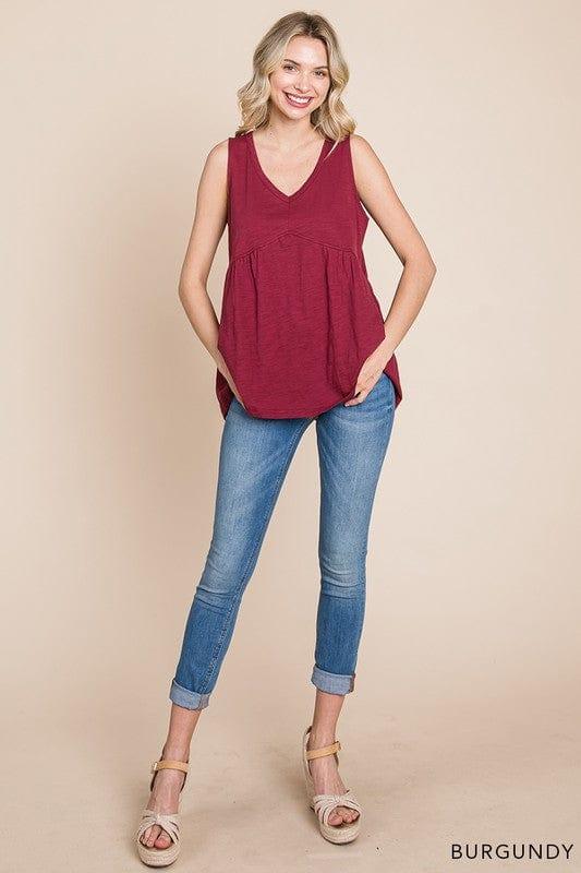 Women's washed babydoll tank in burgundy - Esme and Elodie