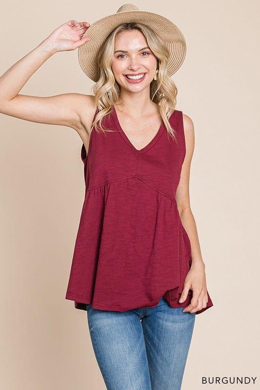 Women's washed babydoll tank in burgundy - Esme and Elodie