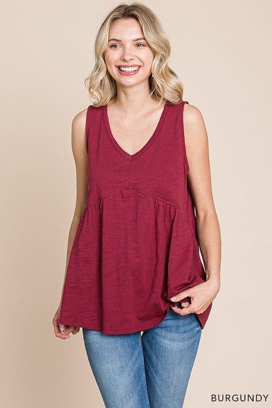 Women's washed babydoll tank in burgundy - Esme and Elodie