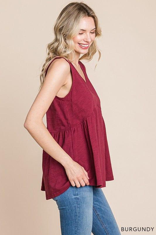 Women's washed babydoll tank in burgundy - Esme and Elodie