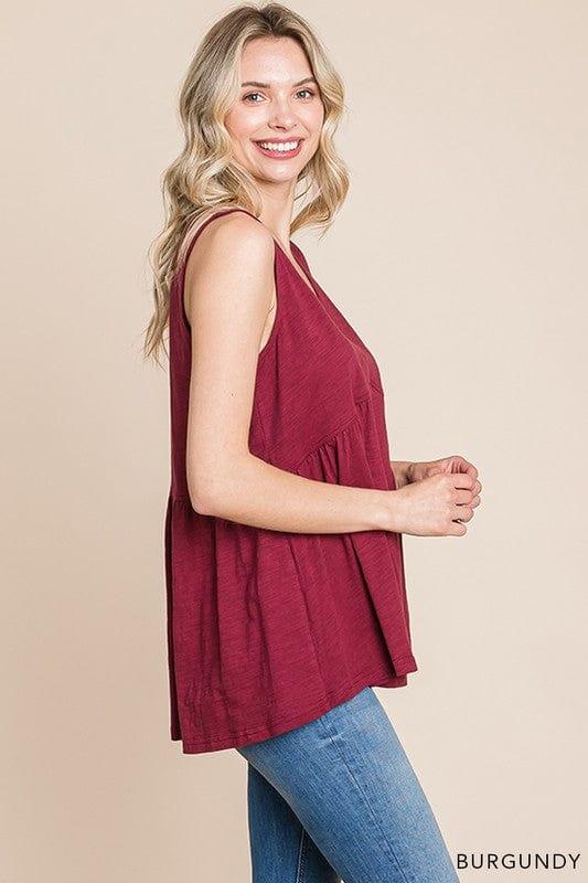 Women's washed babydoll tank in burgundy - Esme and Elodie