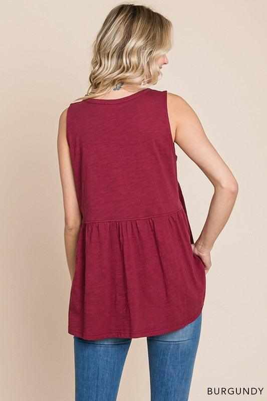 Women's washed babydoll tank in burgundy - Esme and Elodie