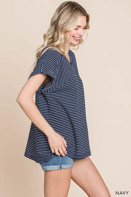Womens washed cotton striped casual top - Esme and Elodie