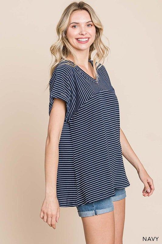 Womens washed cotton striped casual top - Esme and Elodie