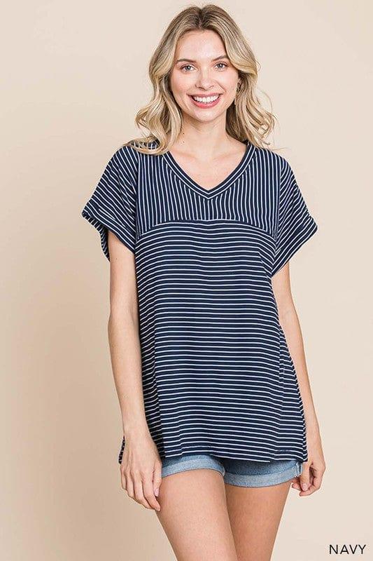 Womens washed cotton striped casual top - Esme and Elodie