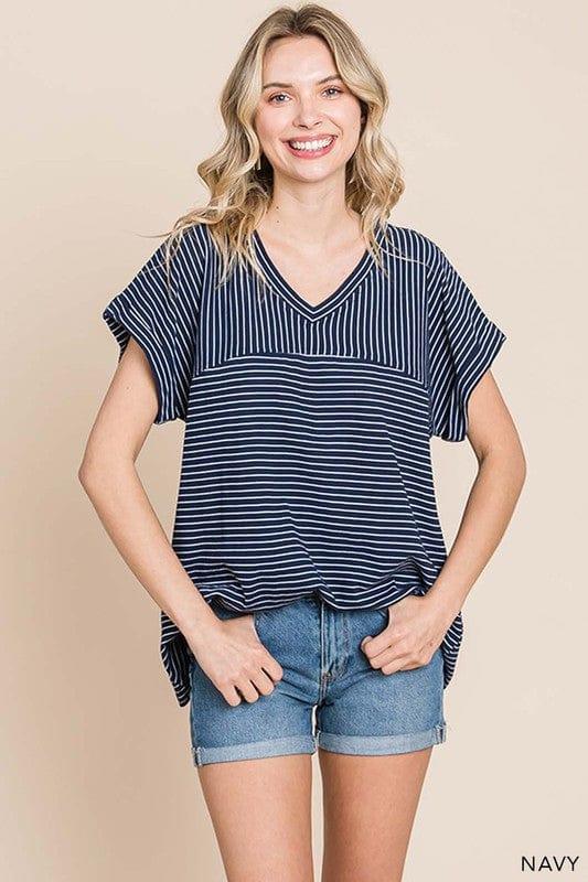 Womens washed cotton striped casual top - Esme and Elodie