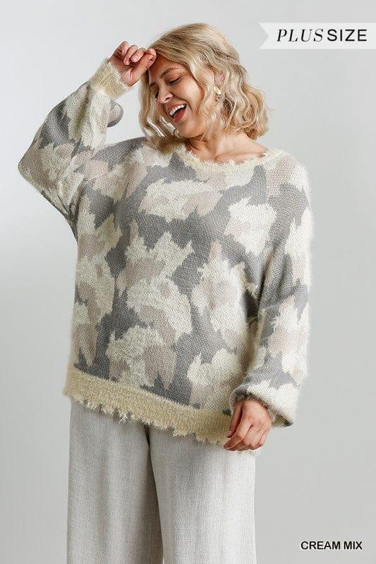 Wrecked- plus soft furry texturesize ivory camo furry sweater - Esme and Elodie